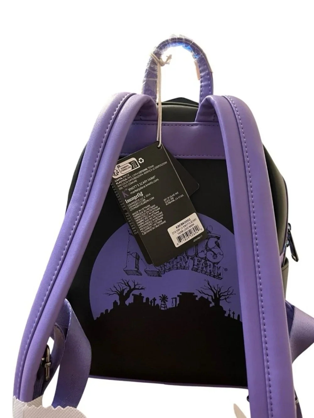 Loungefly Knott's Scary Farm Tombstone Purple K Mini Backpack Glows in Dark NWT